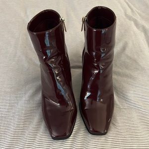 Patent Leather Look Burgundy Booties